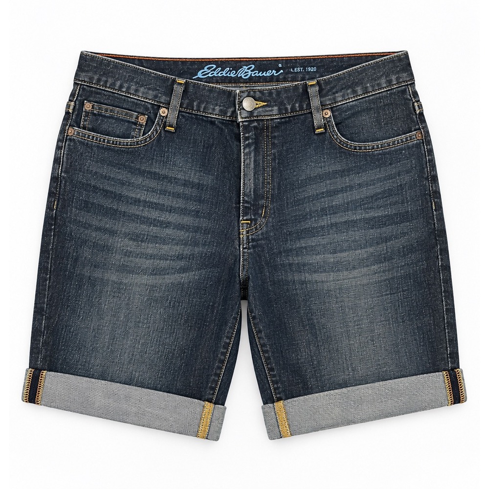 NWT Eddie Bauer Boyfriend Denim Shorts Womens 10 Dark Wash Cuffed Mid Rise